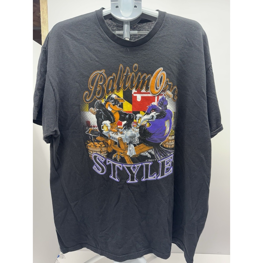Baltimore Ravens Orioles Style Graphic T-Shirt Men's 2XL Black